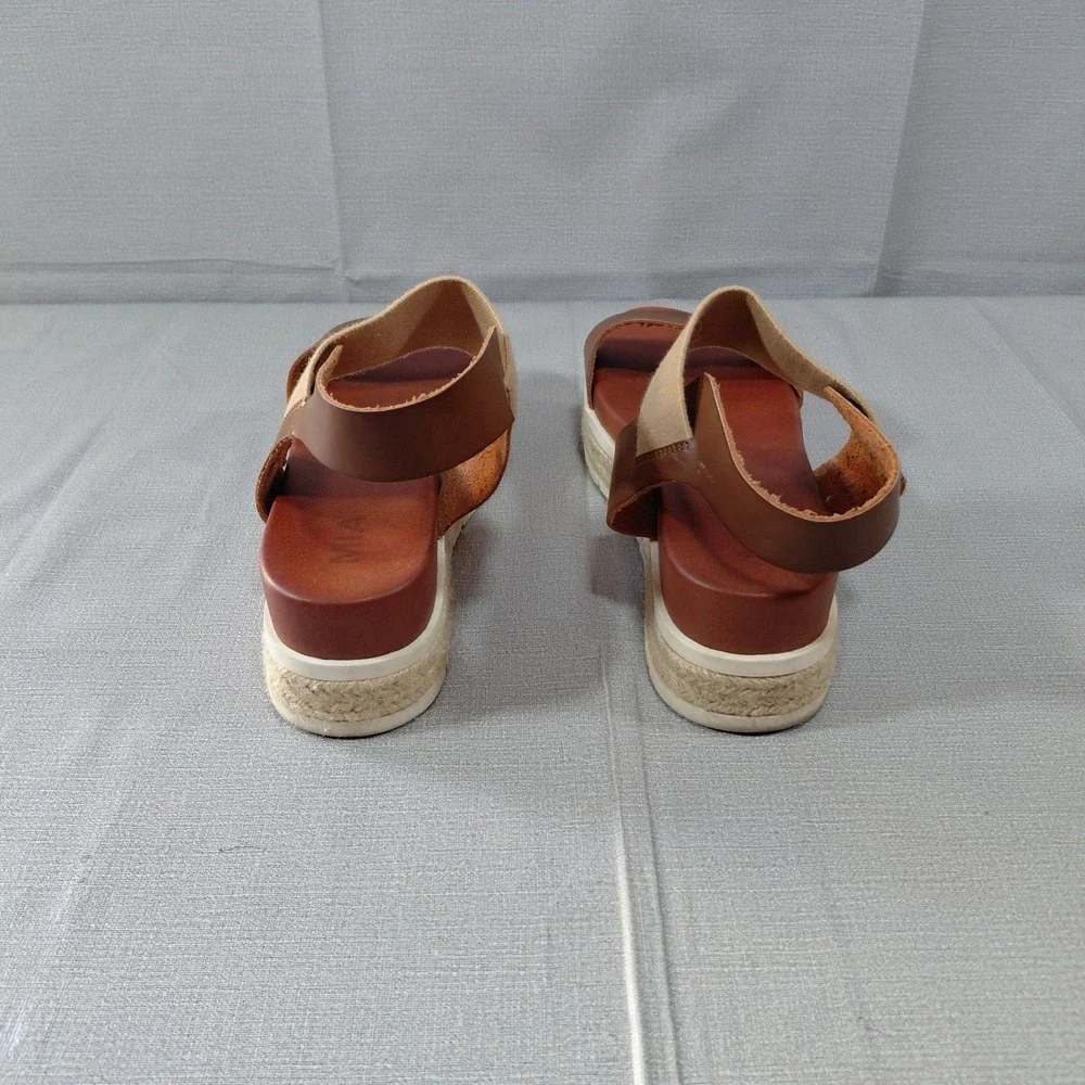 Mia Platform Espadrille Sandals Women's 10 Slip On Ankle Strap Brown Cream